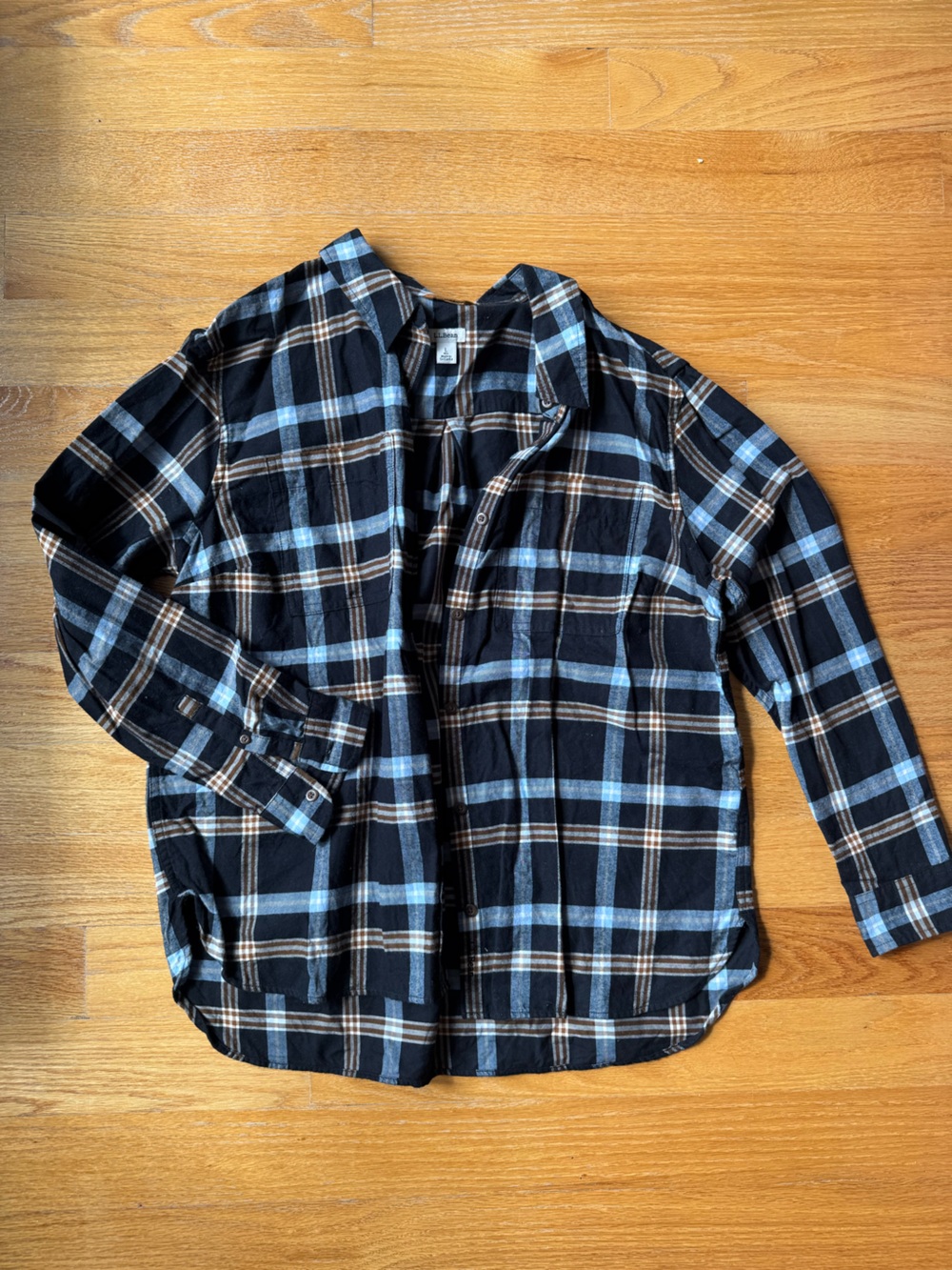 L.L. Bean Women’s Black, Light Blue and Brown Plaid Shirt